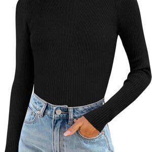 Essential Black Slim Fit Mock Turtleneck Knit Sweater for Women - Cozy & Chic